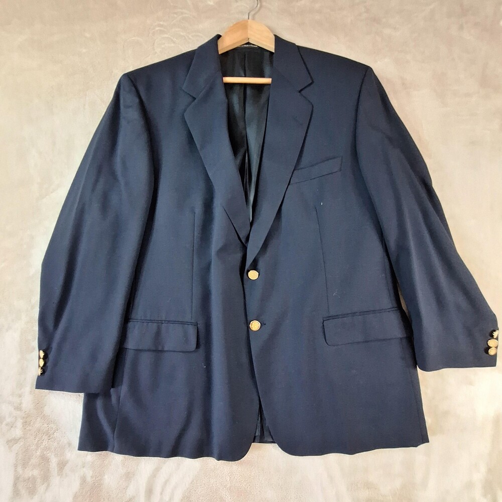 Botany 500 Blazer Mens 48 Blue Pure New Wool Sport Coat Gold Buttons Made Canada